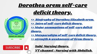 Dorothea orem self care deficit theory in urdu BsN 7th PostRn 2nd semester Nursing theory [upl. by Lucretia624]