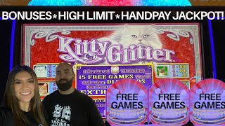 💎FREE PLAY TURNS INTO JACKPOT 🙀KITTY GLITTER SLOT MACHINE HANDPAY  HIGH LIMIT BETS [upl. by Thurstan]