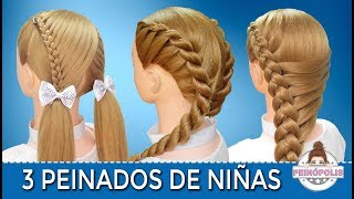 3 PEINADOS FACILES y RAPIDOS de NIÑAS con TRENZAS para FIESTAS  IR A LA ESCUELA [upl. by Sacram]