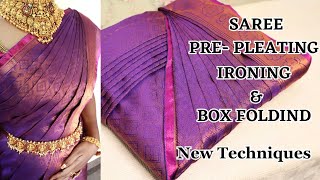 Saree Prepleating 🥻amp Box folding  New Techniques for Beginners 💯😍trending saree beauty video [upl. by Llerihs]