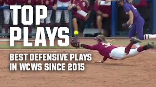 Top WCWS softball defensive plays since 2015 [upl. by Adnorahs]