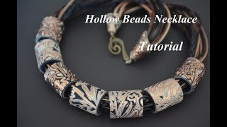 DIY polymer clay hollow cylinder beads necklace Fimo tutorial колье из полимерной глины collier [upl. by Joye475]