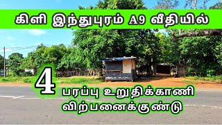 கிளி இந்துபுரம் A9 வீதியில் 4 பரப்பு காணி விற்பனைக்குண்டு  Kilinochchi land for sales  Tamil land [upl. by Ardnasak]