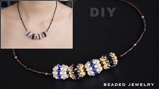 DIY beaded beads necklace with pearl bicone and seed beads Beaded necklace tutorial [upl. by Urbannal]