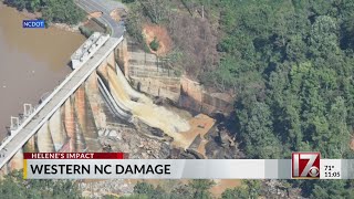 New images Damage to Lake Lure Dam and S Asheville flooding [upl. by Yeldahc]