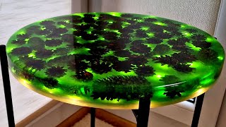 Epoxy Table of Pine Cones and LED Gold Edition [upl. by Ahseuqal111]