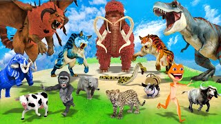 Mammoth Elephant Cow Gorilla vs Giant Lion Cheetah vs Zombie Dinosaur Snake Attack Baby Elephant Pig [upl. by Aerdnaz]