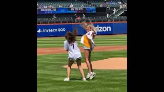 Hailey Welch Hawk Tuah girl throws a spit ball for Mets opening pitch [upl. by Galen797]