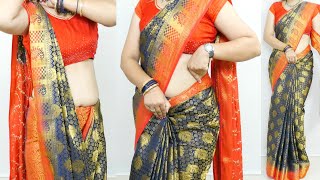 New tricks for party wear pure Kanchipuram saree  beginners saree draping  saree draping [upl. by Florella]