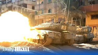 Israeli forces target Hamas with Merkava tanks and rocket launchers during gun battle [upl. by Audette]