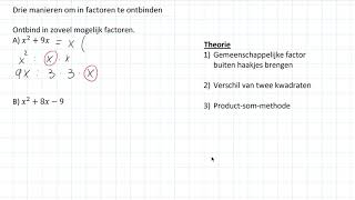 Drie manieren om in factoren te ontbinden 2 VWO [upl. by Icrad535]