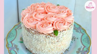 TORTA al cocco ROMANTICA FACILE ed ELEGANTE con ROSE MERAVIGLIOSE FACILISSIME  UnicornsEatCookies [upl. by Carmina]