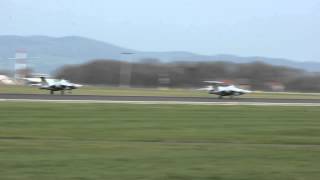 2 Saab 105 performance takeoff Linz Airport [upl. by Nomal]