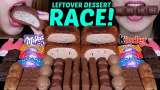 ASMR LEFTOVER DESSERT RACE NUTELLA MINI MILKA FERRERO EGGS CHOCOALTE MOUSSE CAKES KINDER 먹방 [upl. by Sialac]