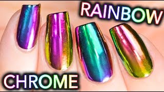 DIY RAINBOW CHROME Nails w NEW multichrome powder NO GEL [upl. by Rramaj]