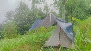 CAMPING IN HEAVY RAINSTROM AND THUNDER ⛈️HEAVY RAIN AND STRONG WINDS SHELTER IN A WARM TENT [upl. by Ieso420]