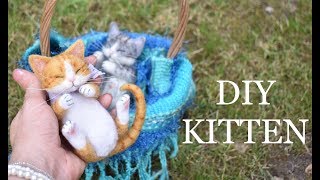 DIY Needle Felt Cute Sleeping Kitten  cat Tutorial  craft project [upl. by Benedicta]