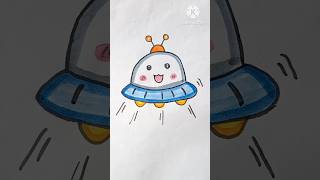 Drawing Space craft with cute face how to Draw alien 👽 for kids kids art youtubeshorts trending [upl. by Merritt296]