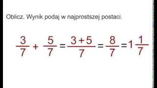 Dodawanie ułamków zwykłych i wyciąganie całości  przykład [upl. by Engvall]