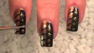 Nail Art Design Tutorial black amp gold  very simple [upl. by Josiah]