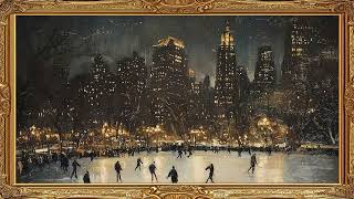 Ice Skating Frame TV Art City Painting Screensaver Framed 4K HD Wallpaper Winter Night Slideshow [upl. by Donaghue254]