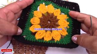 Cuadrado pequeño o motivo a crochet de flores para aplicar en colchas y cojines paso a paso [upl. by Torto]