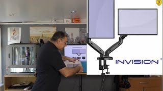 Invision MX 300 Dual PC Monitor Arm Unboxing Setup and Review absolutely love it [upl. by Fitalludba]