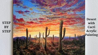 Desert with Cacti STEP by STEP Acrylic Painting ColorByFeliks [upl. by Lindemann]