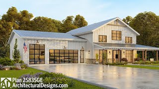 Modern Farmhouse Barndominium Walkthrough Tour  House Plan 25835GE  Architectural Designs [upl. by Nitin]