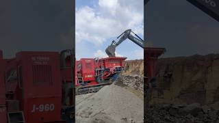 Volvo EC210 excavator feeding the Terex Finlay J960 mobile crusher volvoconstructionequipment [upl. by Elianora146]