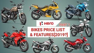 Hero Bikes Price List in India 2019  Part 1  Mileage  Top Speed  Features  All New Models [upl. by Mulry]