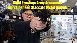 6MM Proshop Staccato Gas Blowback Pistol Staccato look but Army Armament Internals [upl. by Esertak856]