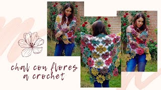 Como tejer un chal con flores a crochet [upl. by Carina323]