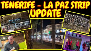 TENERIFE  PARQUE LA PAZ STRIP MUSIC BARS AT NIGHT  UPDATE  QUIET FOR JULY tenerife [upl. by Ethbin682]