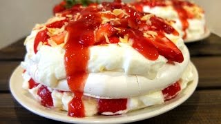 PAVLOVA de FRESA 😍🍏😋 PASTEL de MERENGUE FÁCIL DELICIOS y BONITO Receta  56 [upl. by Tsenrae]