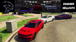 3 Hellcat Charger Widebodys Cruising Around  GTA 5 Car Mods [upl. by Biddie7]