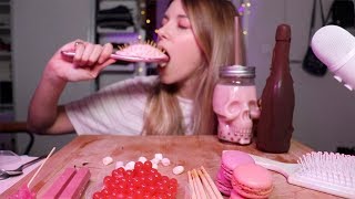 ASMR EDIBLE CHAMPAGNE BOTTLE SPOONS HAIR BRUSH  Imitando a HunniBee Love ASMR [upl. by Asek]