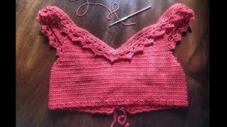 Canottiera alluncinetto con volant come fare passo passo  Crochet frilly top [upl. by Zarger550]