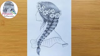 How to draw a girl with beautiful hairstyle for beginners  Beautiful Braid Hair Girl [upl. by Derk996]