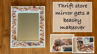 How to make a shell mirror  DIY seashell mirror  Coastal Home Decor Ideas from thrift store mirror [upl. by Haukom]