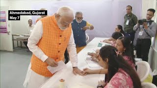 Modi Votes in Indias General Election [upl. by Atteuqahc]