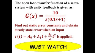 Q5c Find out Static Error Constants and obtain Steady State Error of a Servo system [upl. by Anida151]