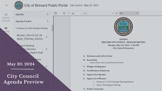 May 20 Agenda Preview  Brevard City Council [upl. by Affrica]