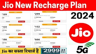 Top 10 Popular Jio Recharge Plans 2024 List of plans data validity price [upl. by Afrikah113]