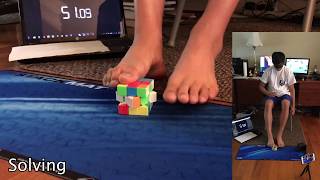 Solving a Rubiks Cube Blindfolded With Feet in 24379 Unofficial World Record [upl. by Virgy654]