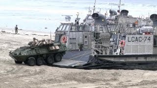 LCAC AirCushion Vehicle Landing amp Unloading LAV25 Amphibious Vehicle [upl. by Ibbie]