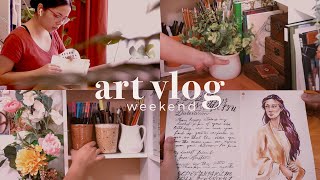 weekend art vlog  trying to be as productive with art and sewing [upl. by Bryon]