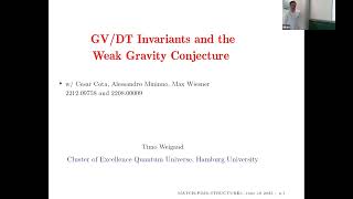 Timo Weigand  GVDT invariants and the Weak Gravity Conjecture  16062023 [upl. by Marcel]