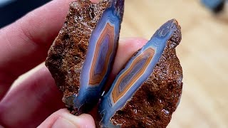 Cutting Premium Malawi Agates Open w Lapidary Saw [upl. by Elnukeda]