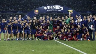 FC Barcelona  2015 UEFA Super Cup celebration [upl. by Woolson838]